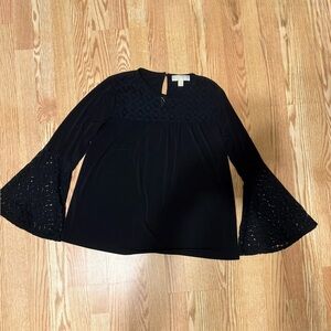 Michael Kors Elegant Black Lace Sleeve Blouse